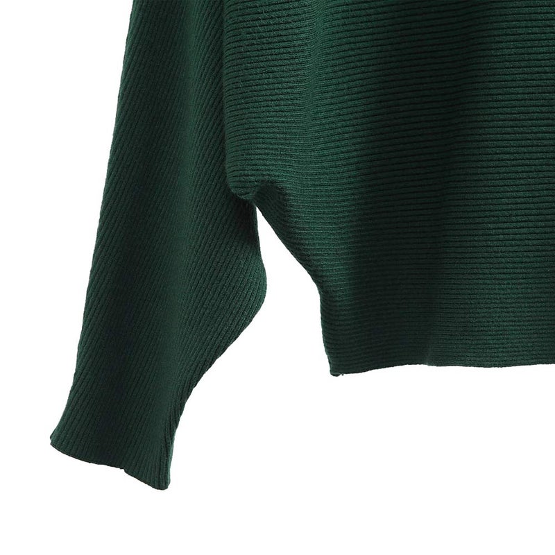 Ckikiou Womens Lightweight Oversized Boat Neck Sweaters Tops Dolman Batwing Sleeve Ribbed Knitted Pullovers Green - Image 4